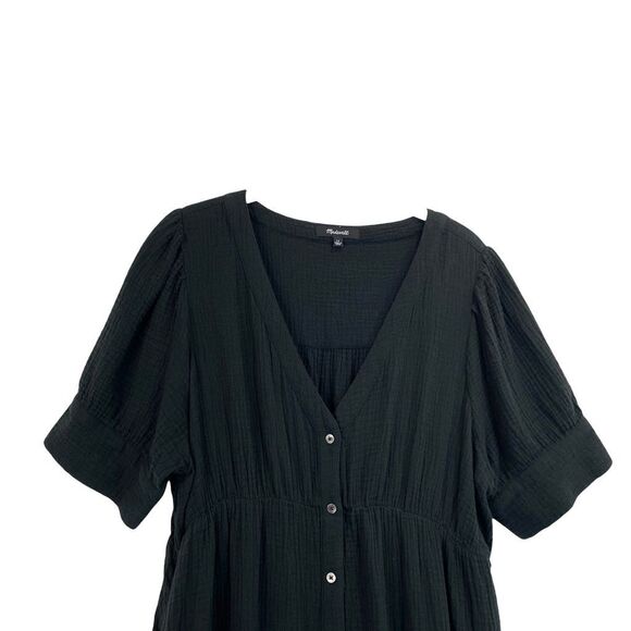 Madewell‎ Lightspun Button-Front Tiered Midi Dress Size 12 black gauze muslin - Picture 4 of 10